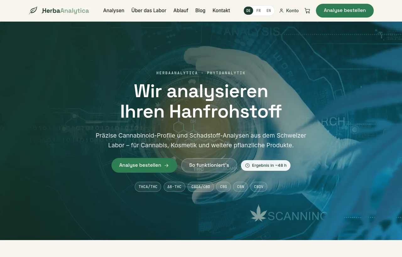 Screenshot der Herba-Analytica-Website