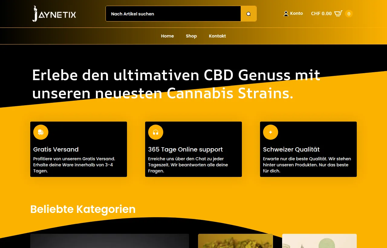 Screenshot des Jaynetix CBD-Onlineshops