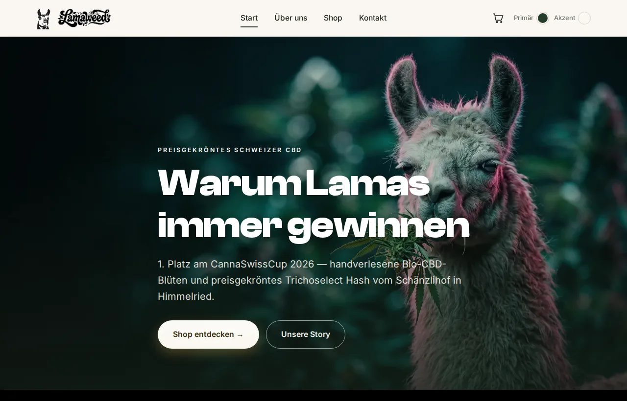 Screenshot der Lamaweed-Website